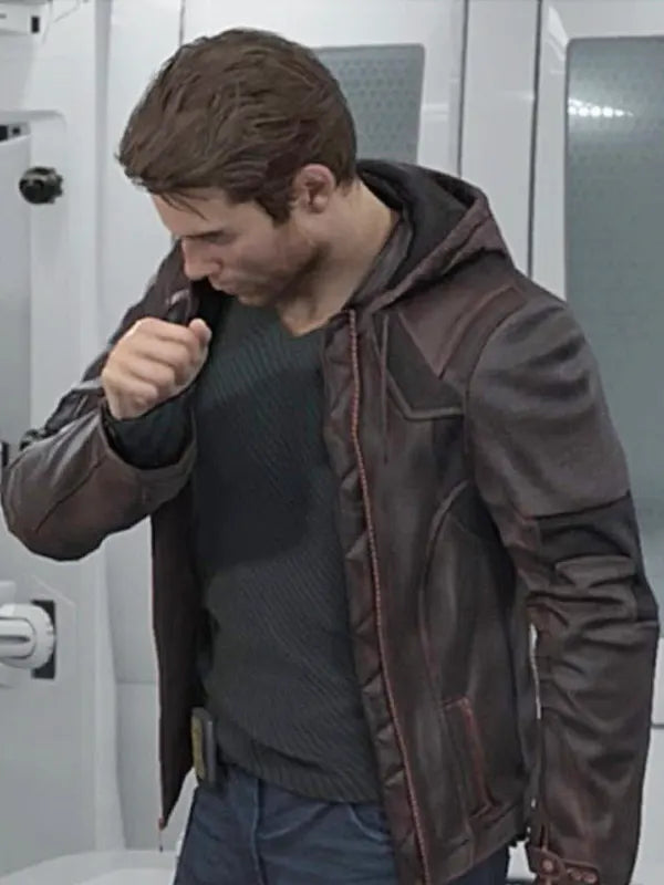 Gavin Reed Detroit Become Human Leather Brown Hooded Jacket