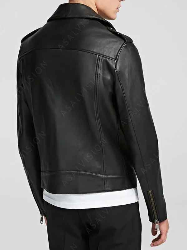 Genuine Black Leather Biker Jacket For Mens