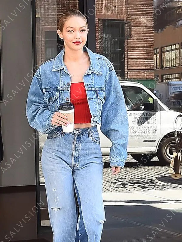 Gigi Hadid Blue Denim Cropped Jacket