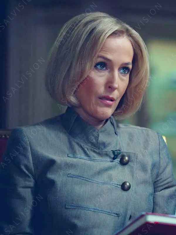 Gillian Anderson Movie Scoop 2024 Emily Maitlis Grey Jacket