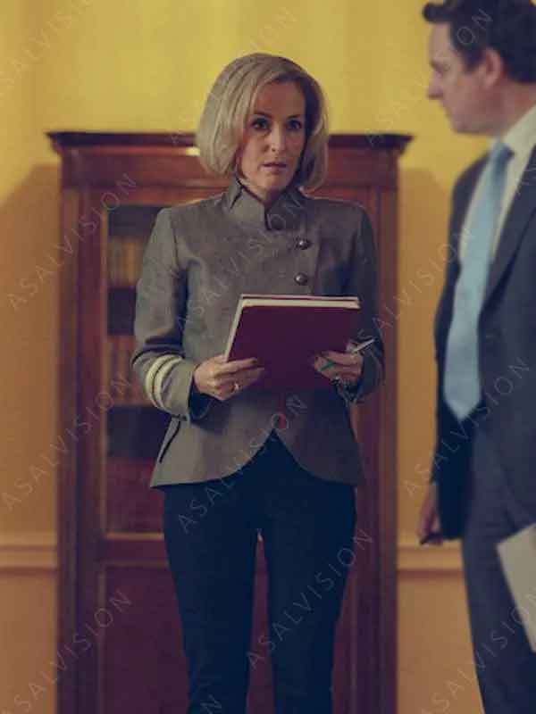 Gillian Anderson Scoop 2024 Emily Maitlis Grey Jacket