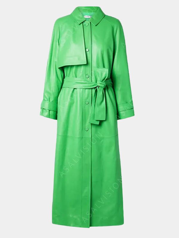Green Long Leather Coat