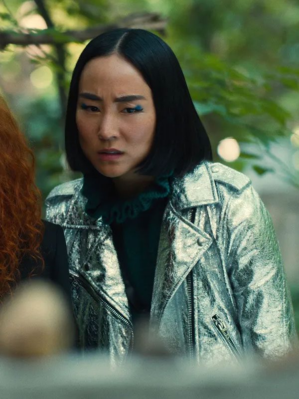 Greta Lee Russian Doll Season 2 Maxine Silver Leather Jacket