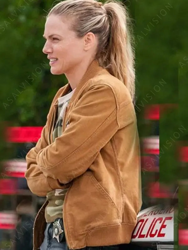 Hailey Upton Chicago P.D. S07 Tracy Spiridakos Brown Bomber Jacket