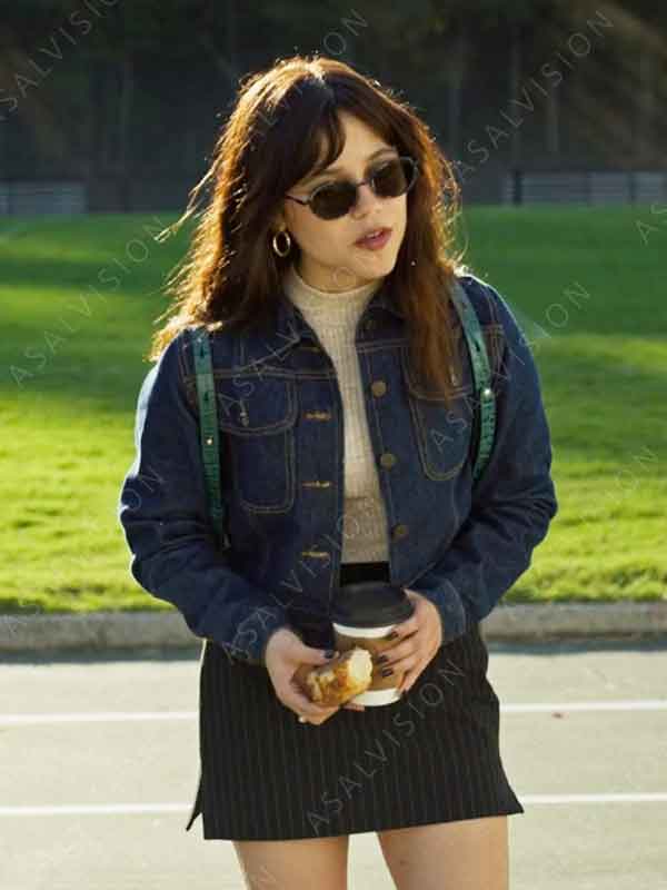 Jenna Ortega Movie Miller’s Girl 2024 Cairo Sweet Cropped Blue Denim Jacket