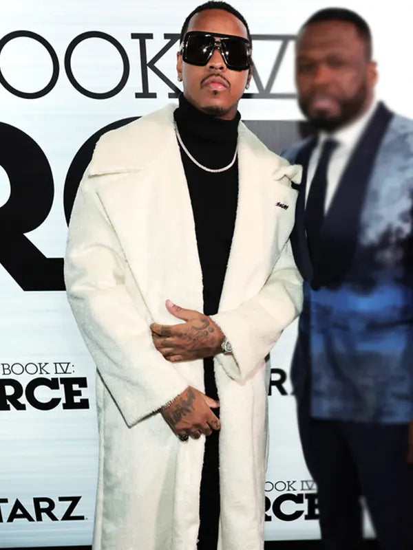Jeremih Power Book IV Force Red Carpet Elijah White Shearling Coat
