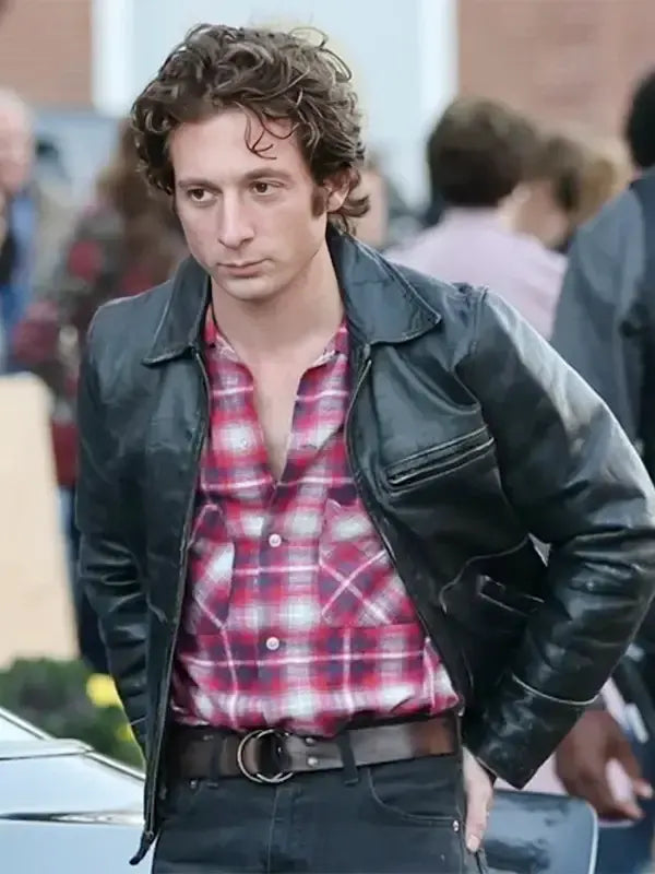 Jeremy Allen Deliver Me from Nowhere Bruce Springsteen Black Leather Jacket