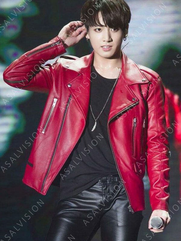 Joe Jungkook Red Motorcycle Biker Leather Jacket