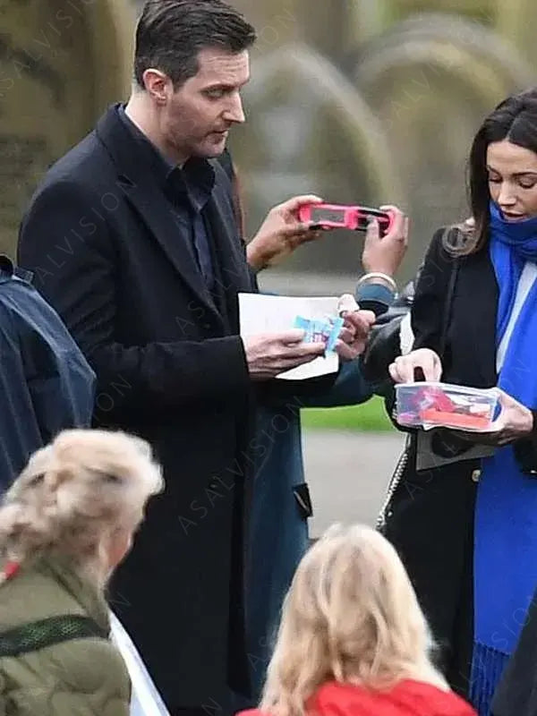 Joe Stern Fool Me Once 2023 Richard Armitage Black Trench Wool Coat