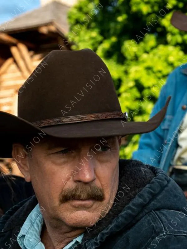 John Dutton Yellowstone Kevin Costner Hooded Denim Blue Jacket
