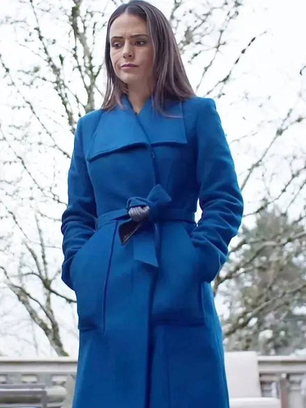 Jordana Brewster Cellar Door 2024 Sera Blue Wool Coat