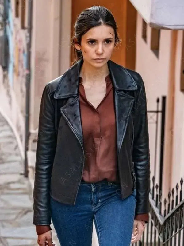 Kate The Bricklayer 2024 Nina Dobrev Leather Black Jacket