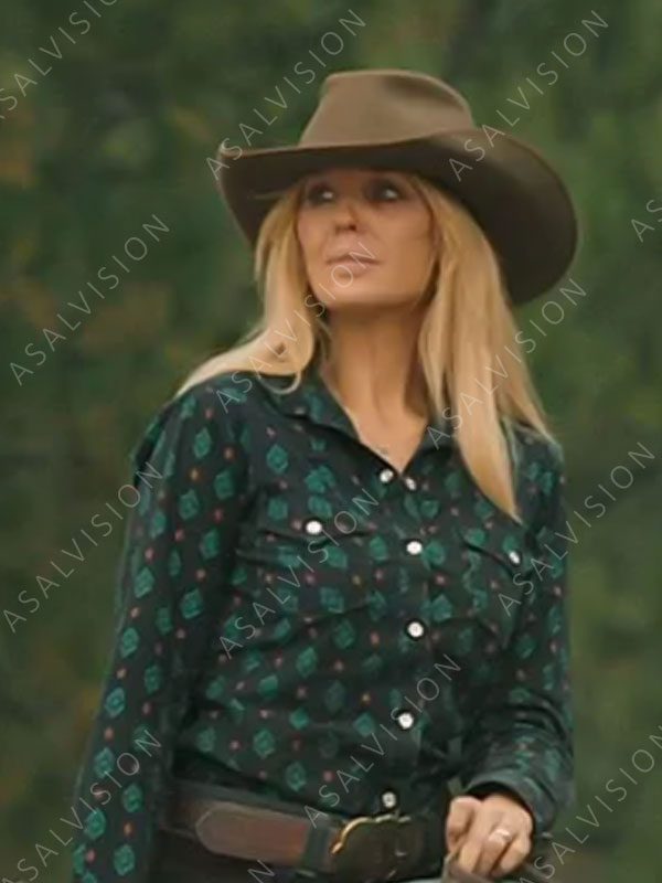 Kelly Reilly Yellowstone S05 Beth Dutton Printed Green And Black Shirt