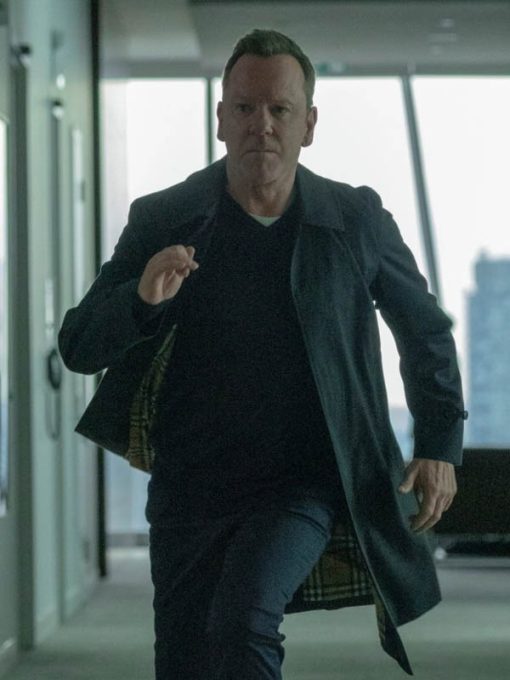 Kiefer Sutherland Rabbit Hole 2023 John Weir Black Trench Coat
