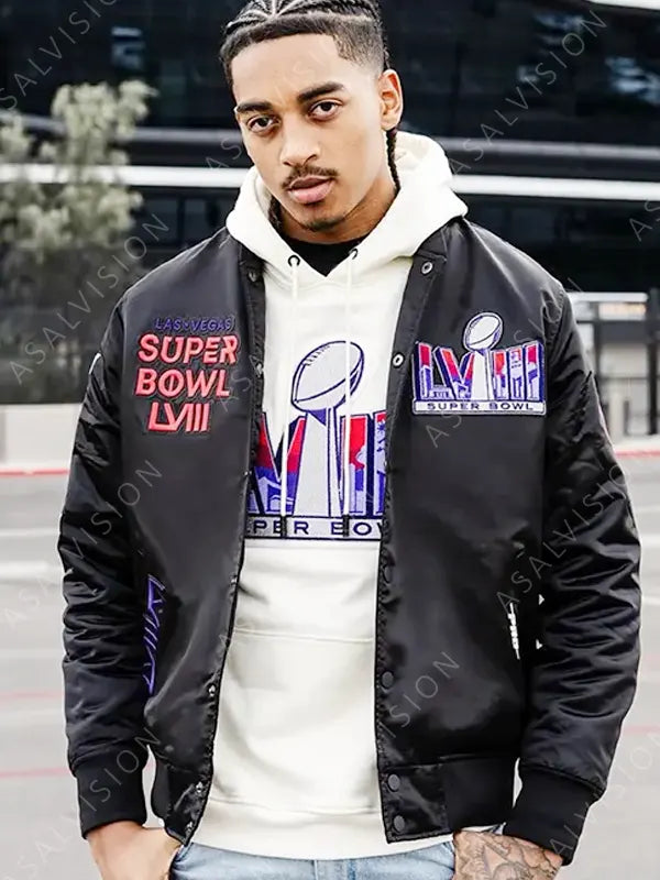 Las Vegas Super Bowl LVIII 2024 Black Bomber Jacket