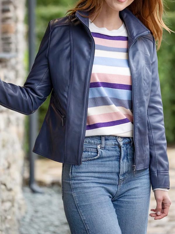 Women's Real Leather Blue Fashion Jacket