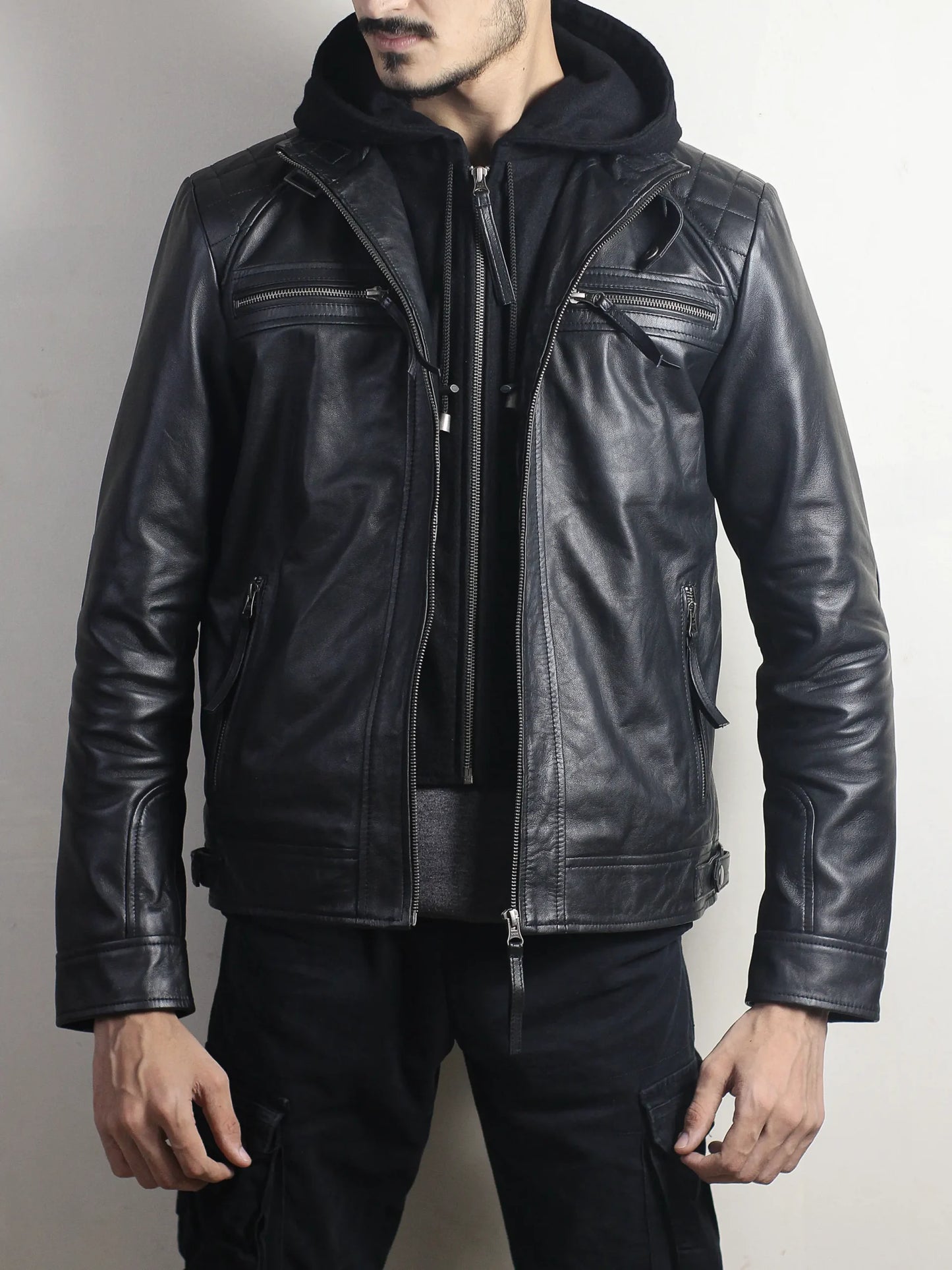 Leather Jacket With Removable Hood