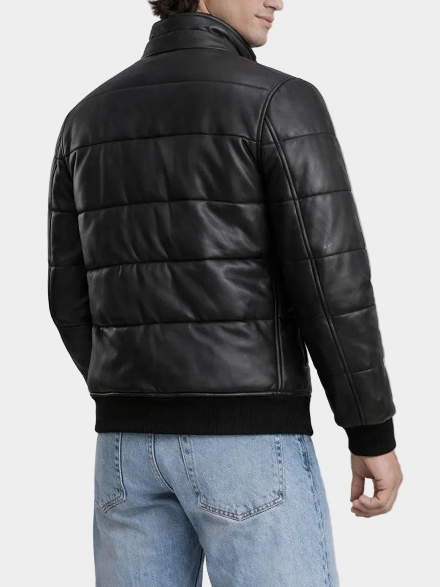 Leather Puffer Bomber Jacket
