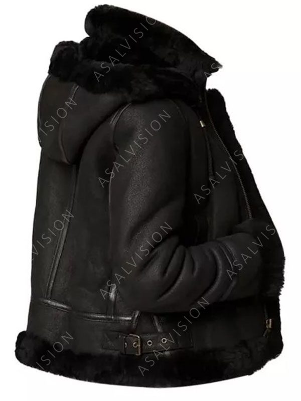 Liam Black Hooded Shearling Leather Jacket