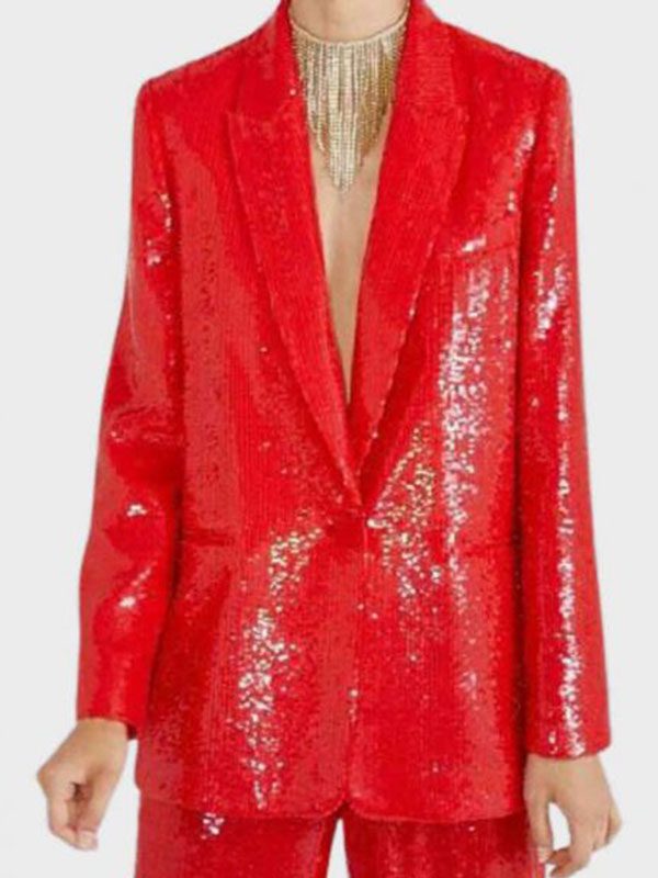 Lily Collin TV Series Emily in Paris Emily Cooper Red Sequin Blazer