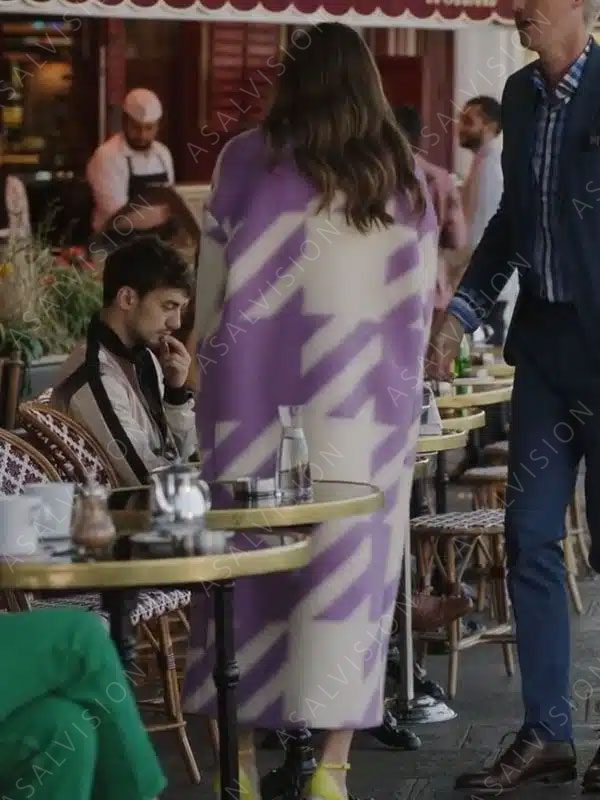 Lily Collins Emily Cooper Emily In Paris Purple Coat Season 3 episode 2
