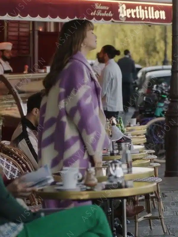 Lily Collins Emily Cooper Purple Coat Season 3 episode 2