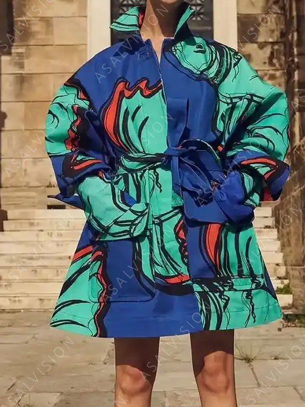Lily Collins Emily In Paris Season 2 Emily Cooper Blue Printed Trench Coat