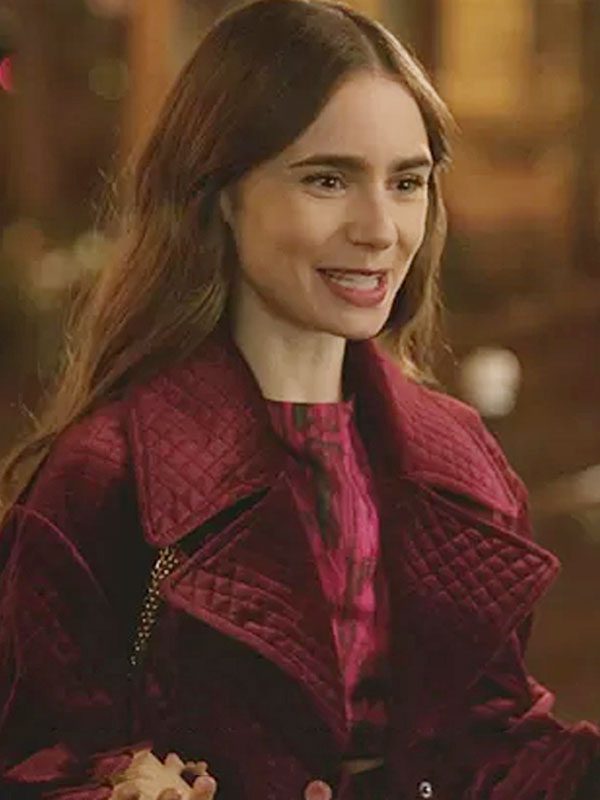 Lily Collins Maroon Jacket