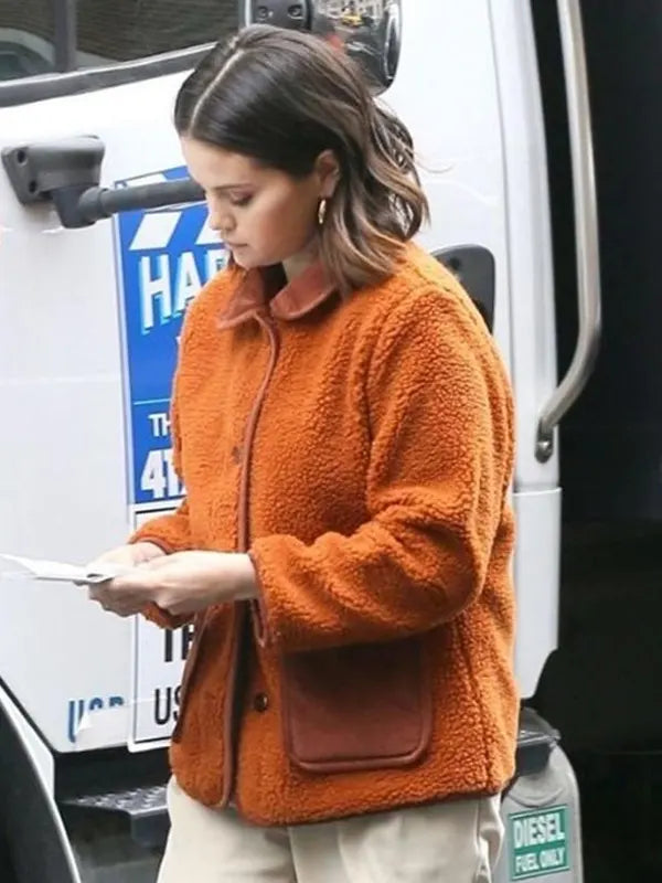Mabel Mora Only Murders In the Building S02 Selena Gomez Orange Shearling Jacket