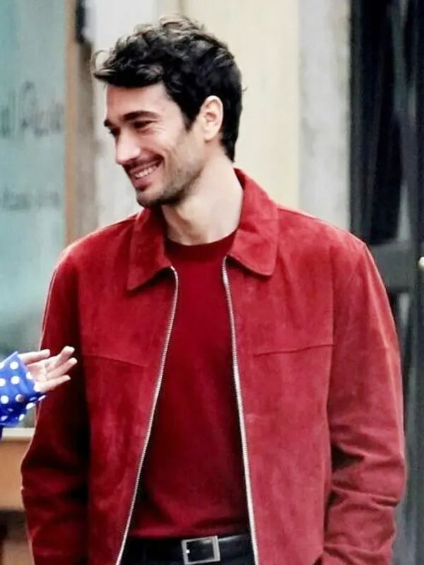 Marcello Emily in Paris S04 Eugenio Franceschini Red Suede Leather Jacket