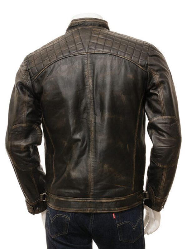 Men Real Leather Vintage Distressed Biker Jacket