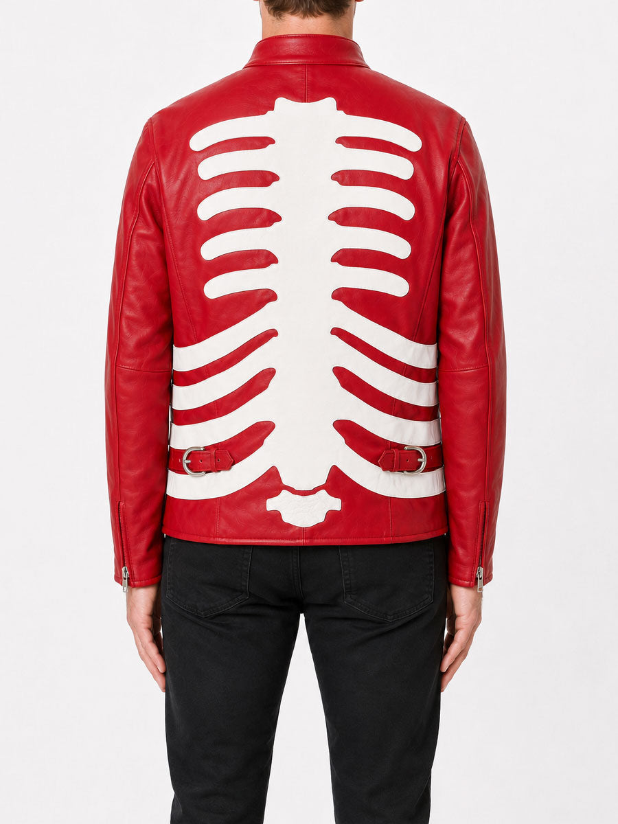 Men's Red Skeleton Leather Jacket