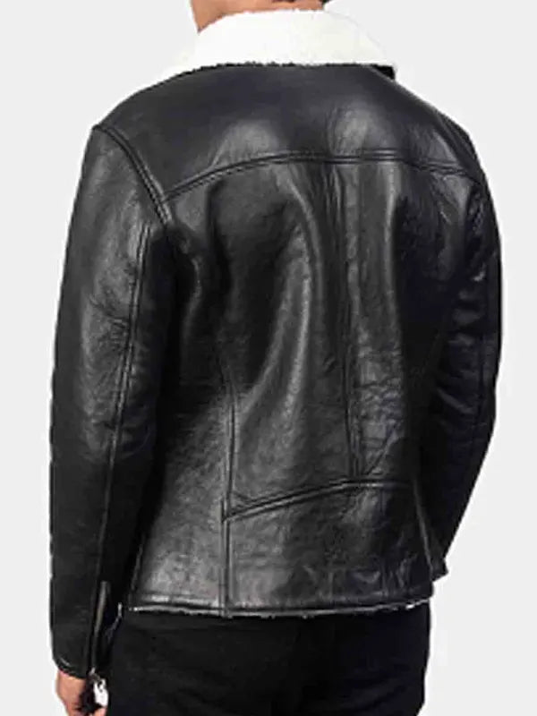 Mens Alberto Shearling Black Biker Motorcycle Leather Jacket