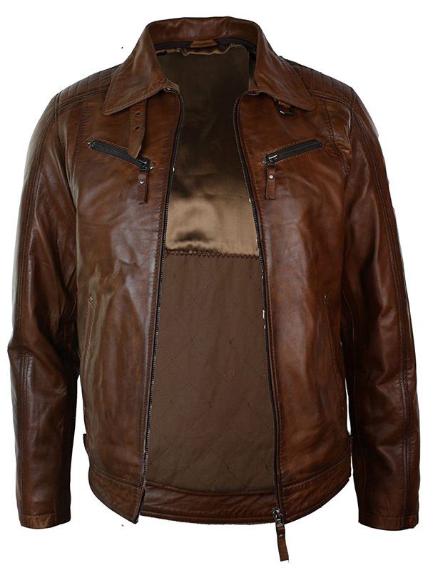 Men's Biker Belted Brown Leather Jacket (2)