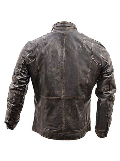 Mens Biker Slim Fit Vintage Distressed Cafe Racer Jacket Back