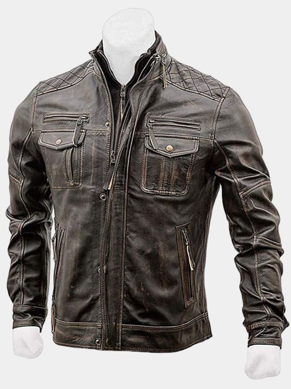 Men's Biker Slim Fit Vintage Distressed Jacket