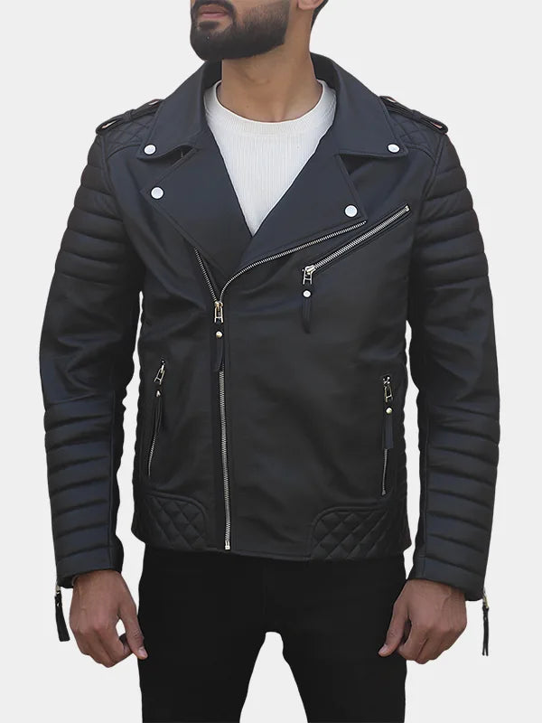 Mens Black Biker Leather Jacket