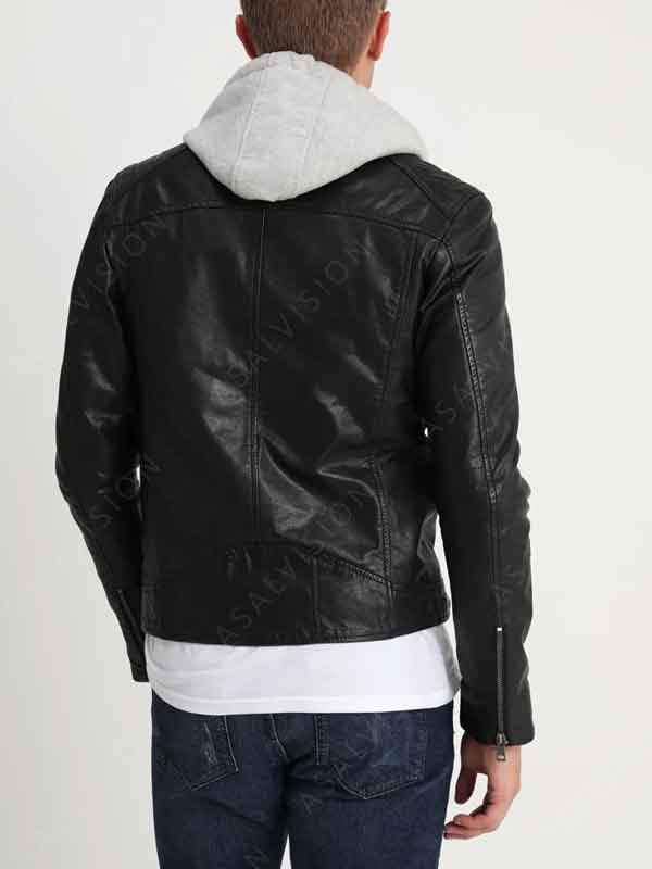 Mens Black Hood Cafe Racer Leather Jacket