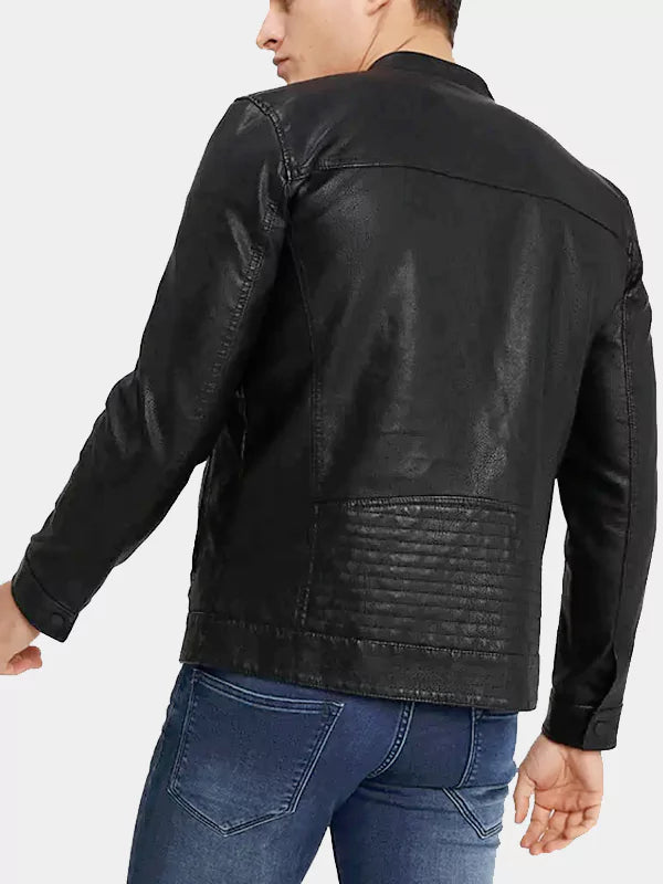 Mens Black Leather Biker Moto Jacket