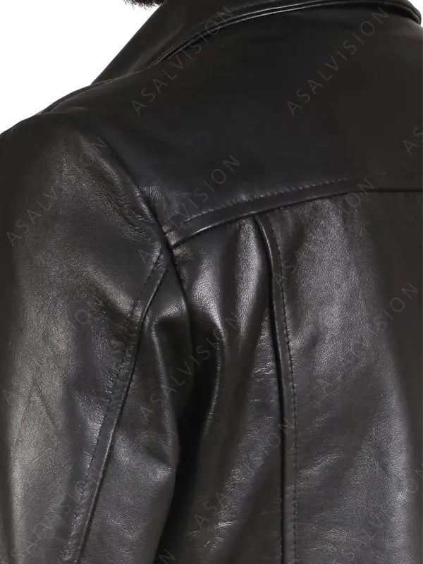 Men's Black Leather Trench Coat