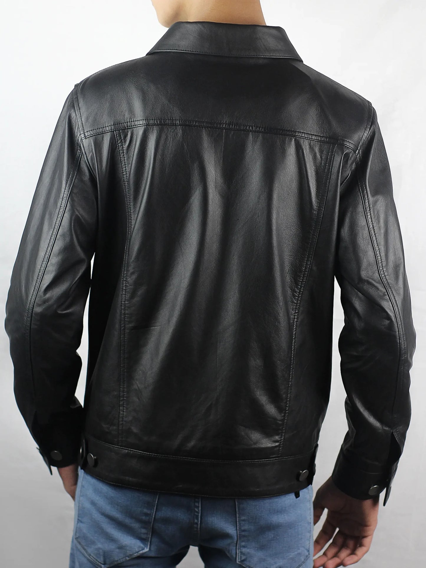 Men's Black Trucker Lambskin Jacket