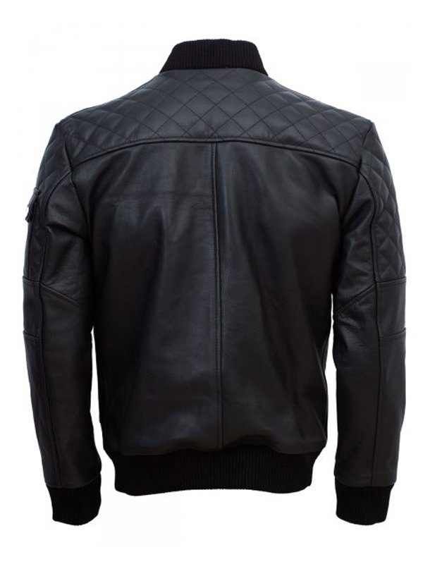 Men's Black Work Wear Leather Jacket Back