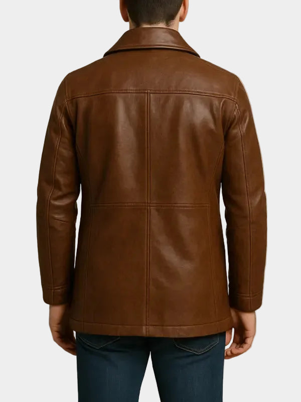 Men's Brown Leather Peacoat