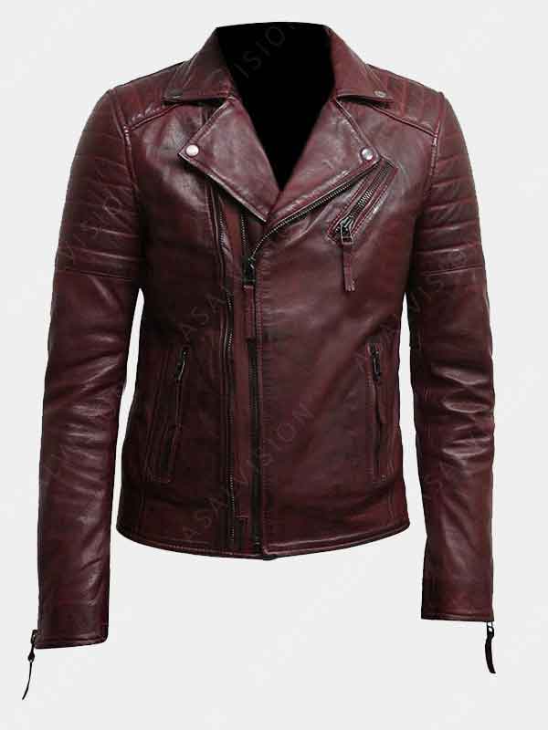 Mens Burgundy Biker Jacket