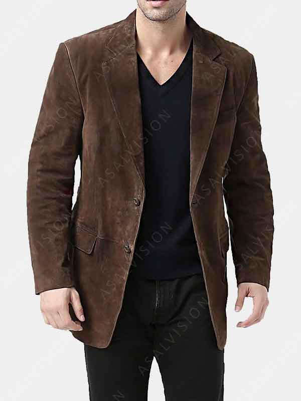 Mens Chocolate Brown Vintage Suede Leather Blazer