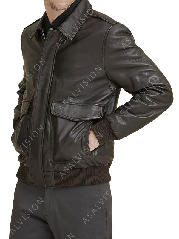 Mens Dark Brown Bomber Casual Leather Jacket