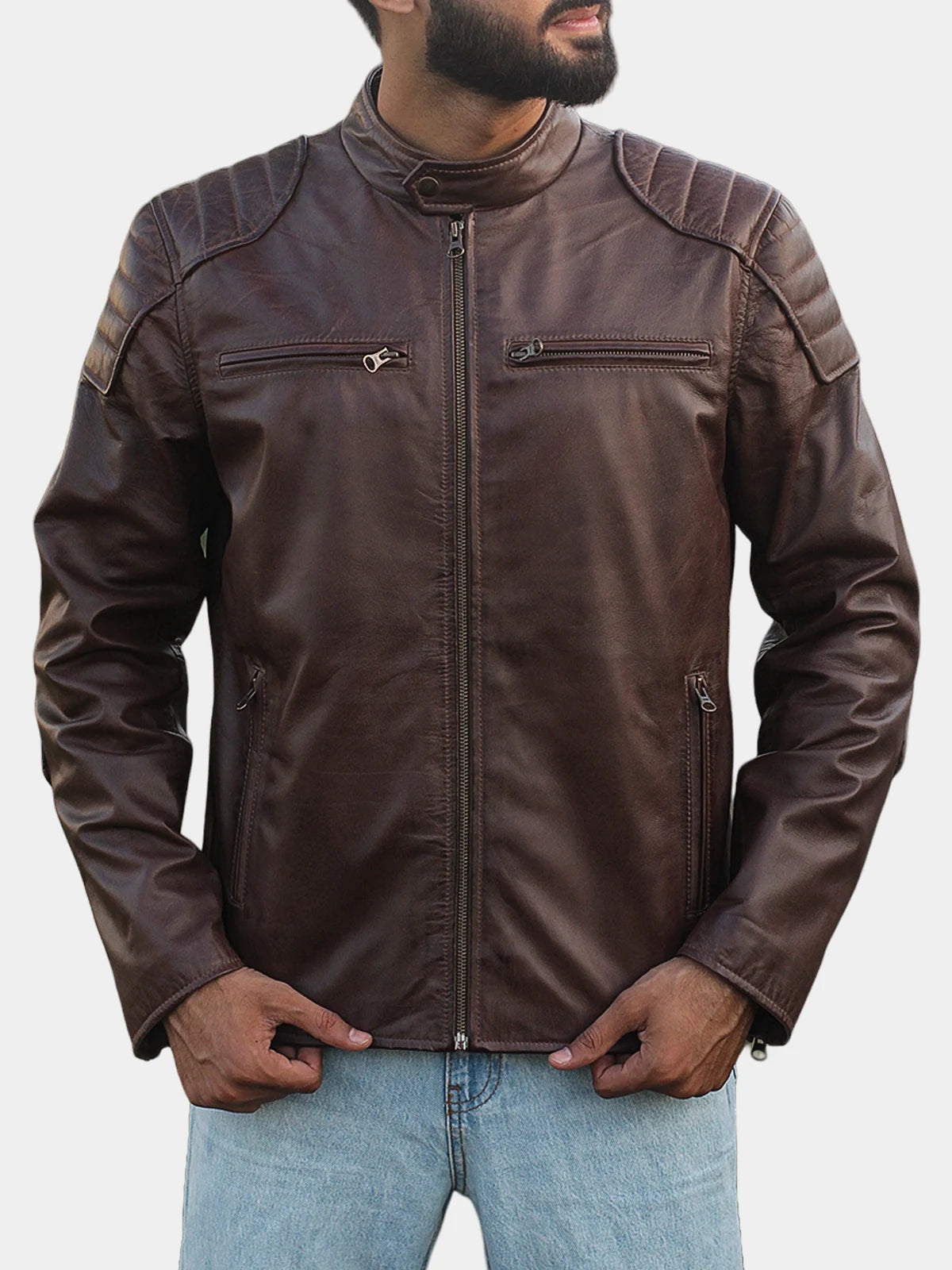 Men's Dark Brown Leather Café Racer Jacket