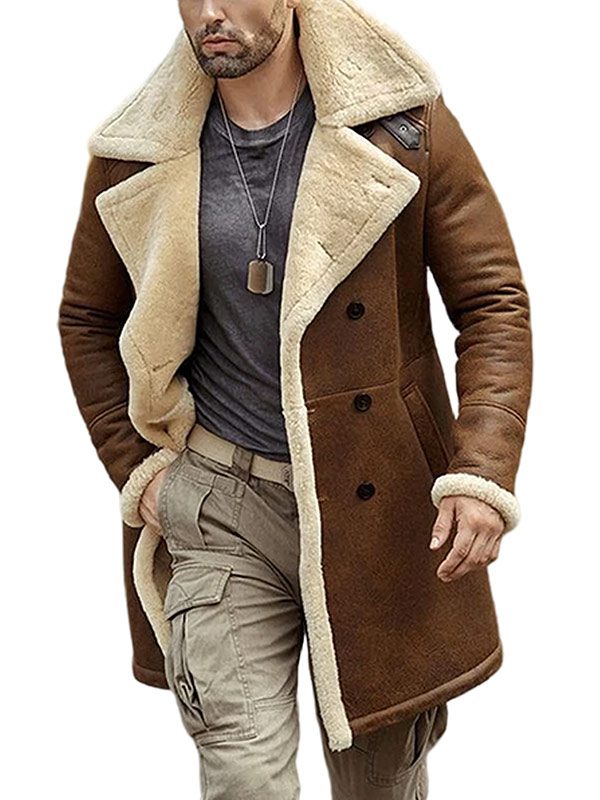 Men's Fur Shearling Brown Leather Coat 1