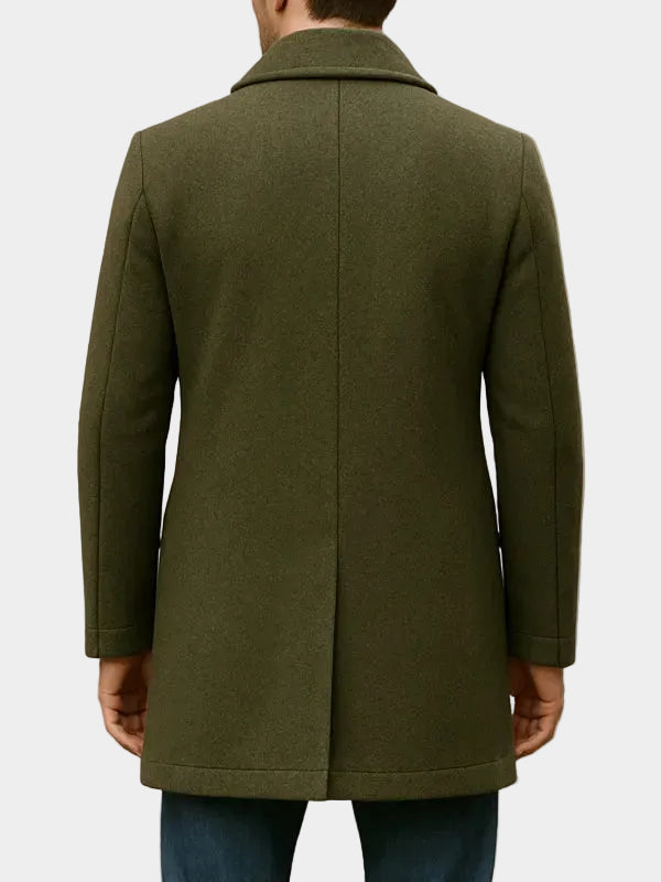 Men's Military Green Wool Long Peacoat