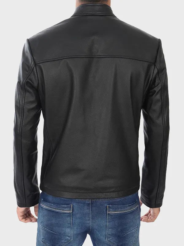 Men's Real Cowhide Black Cafe Racer Leather Jacket